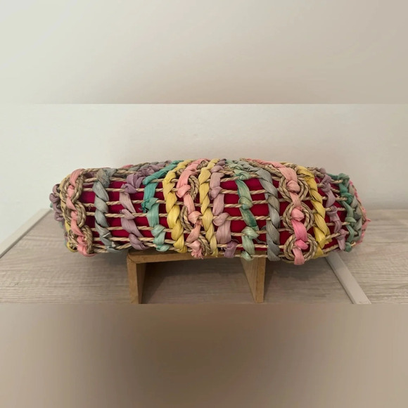 PATRICIA NASH Lesa Multicolor Pastel Straw Bag Wood Ring Handle Boho NO STRAP - Picture 7 of 11